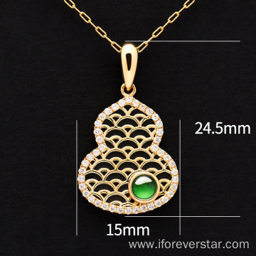 18K Gold Hollow Calabash Diamond Jadeite Jade Pendant
